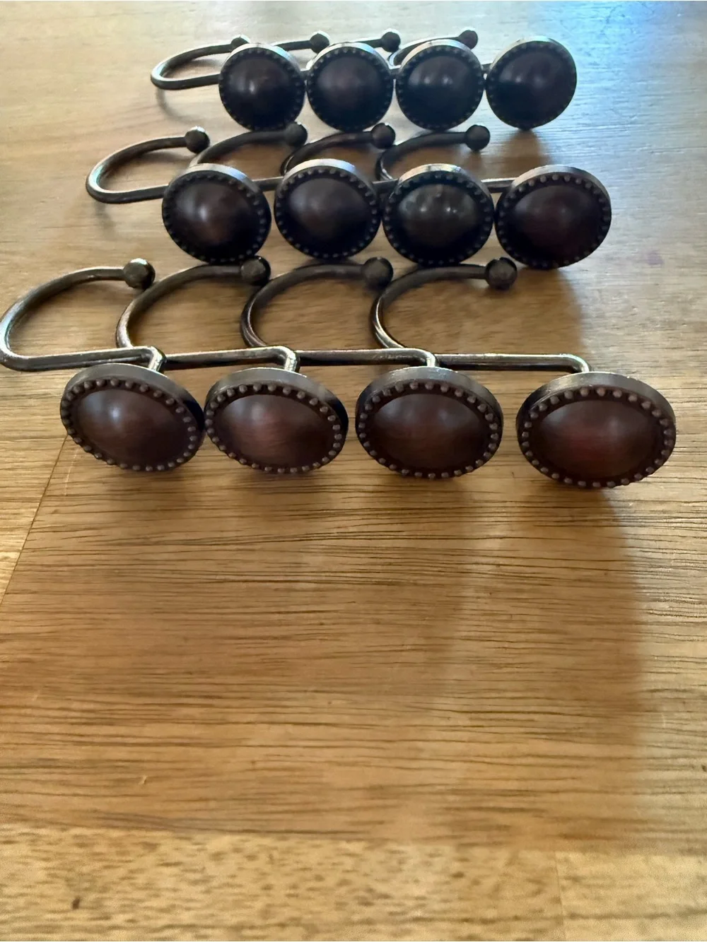 Set of 12 oil rubbed bronze decorative shower curtain hooks with beaded border